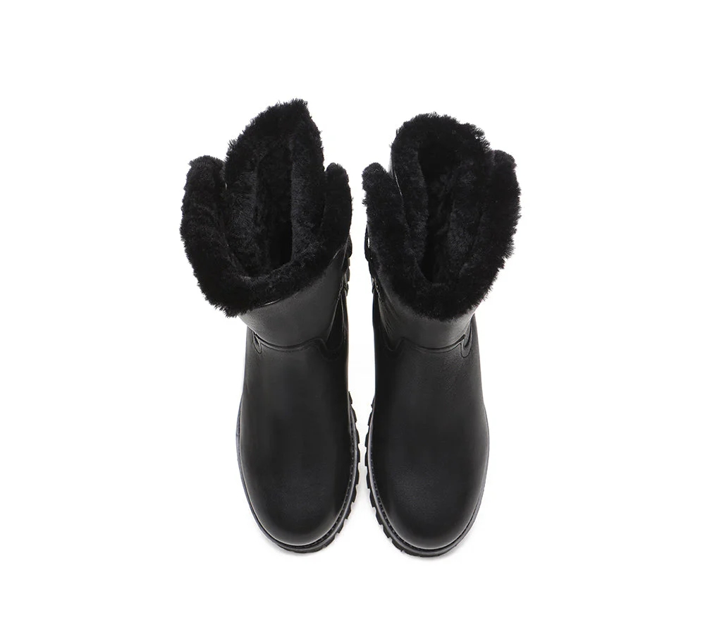 EVERAU? Women Sheepskin Wool Mid Calf Fashion Boots Tina