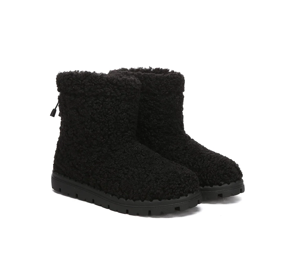 EVERAU? UGG Boots Sheepskin Wool Plush Drawstring Peggy