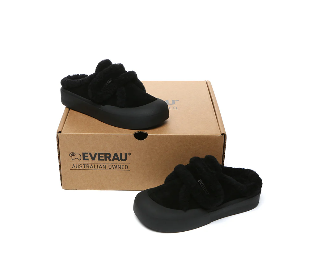 EVERAU? UGG Slippers Women Sheepskin Wool Adjustable Strap Shearling Lined Stacia