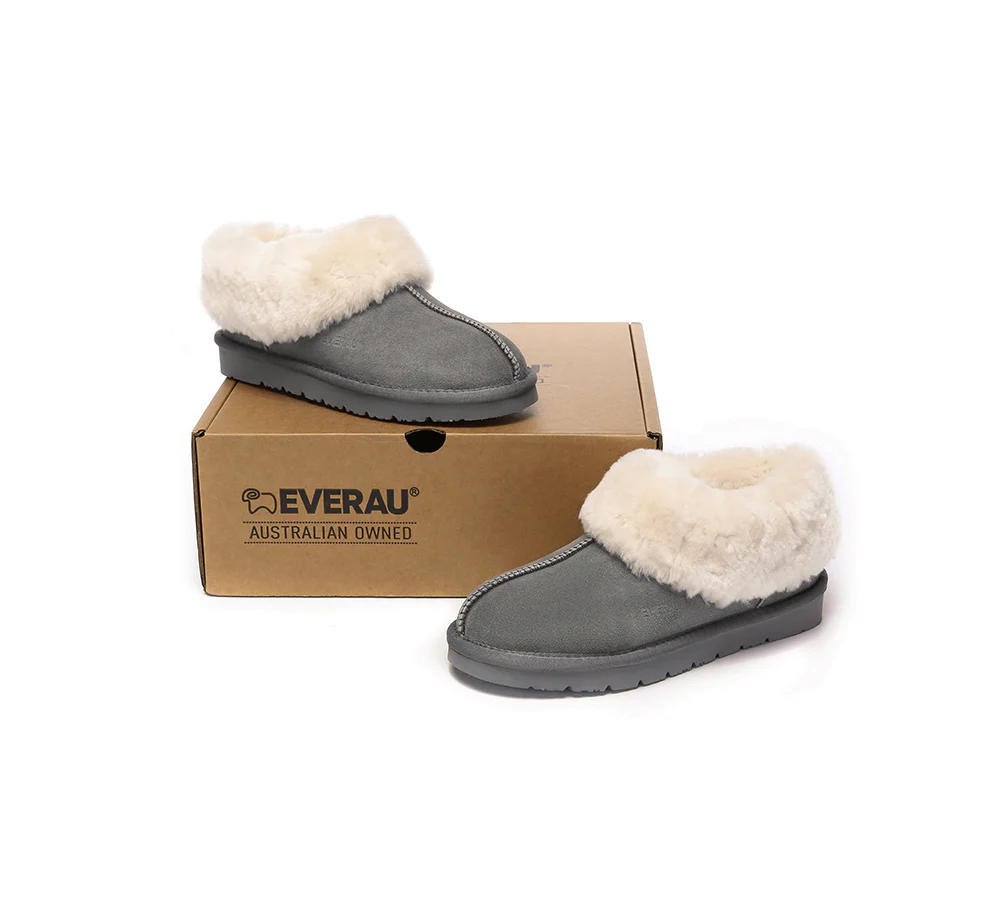 EVERAU? UGG Slippers Sheepskin Wool Suede Ankle Homey