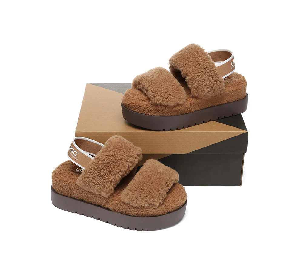 AUSTRALIAN SHEPHERD? UGG Women Double Strap Slingback Platform Fluffy Slides Lyam