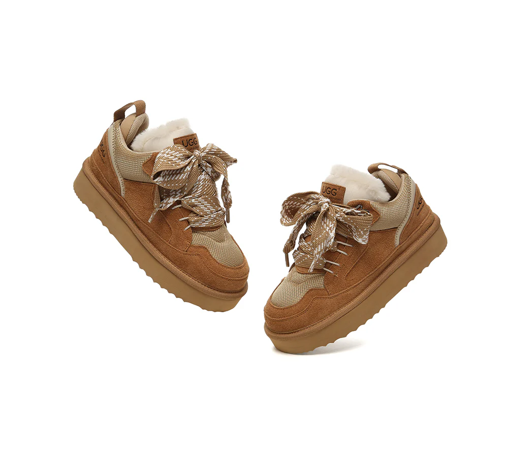 AUSTRALIAN SHEPHERD? UGG Boots Sheepskin Wool Lace Up Platform Sneakers Parkyr