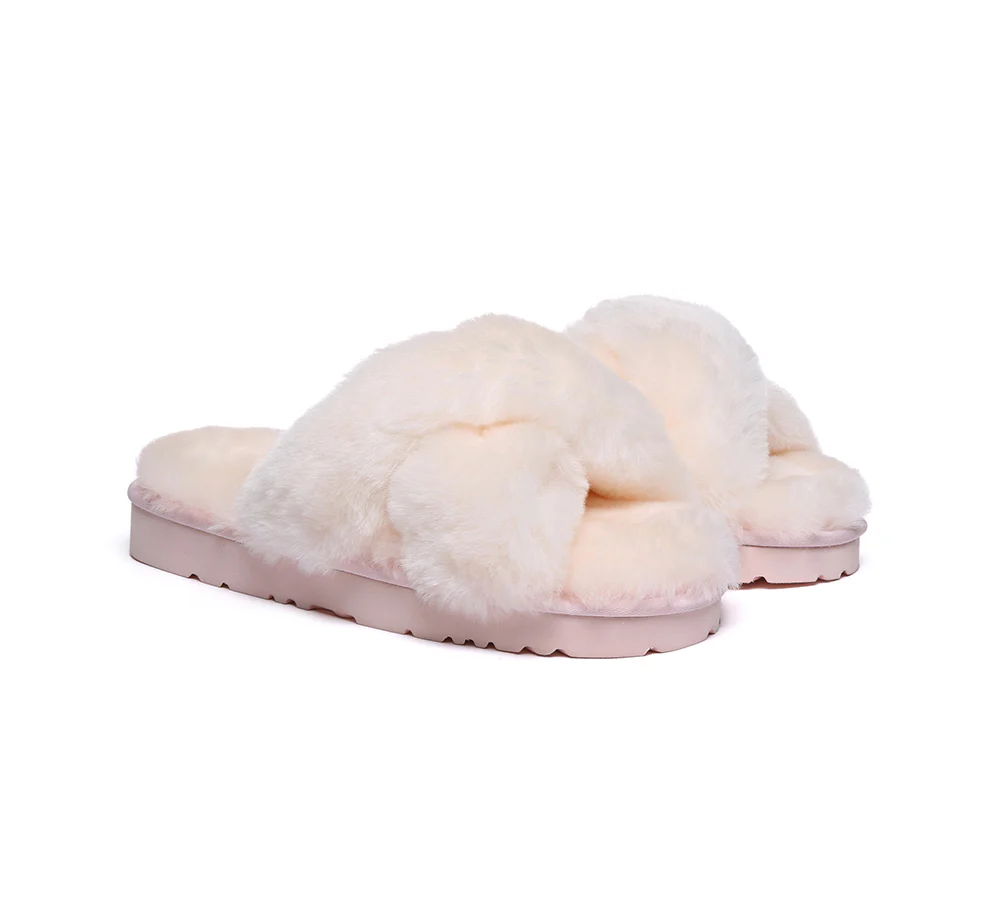 EVERAU? UGG Women Crossover Fluffy Slides Leanna