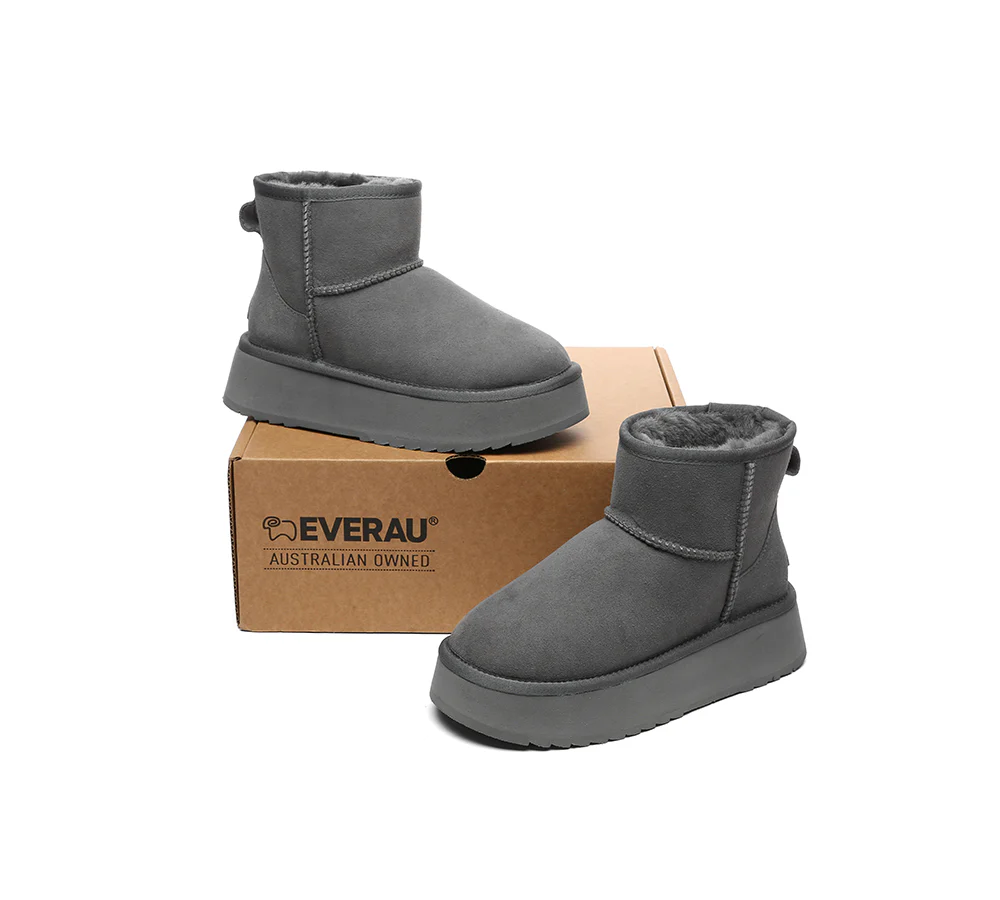 EVERAU? UGG Boots Sheepskin Wool Ankle Platform Thick Bottom Mini Classic