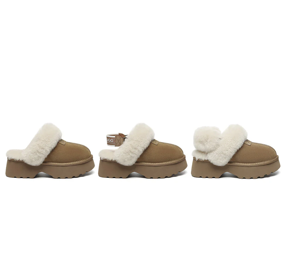 AUSTRALIAN SHEPHERD? UGG Slippers Women Removable Wool Strap Slingback Chunky Platform Muna
