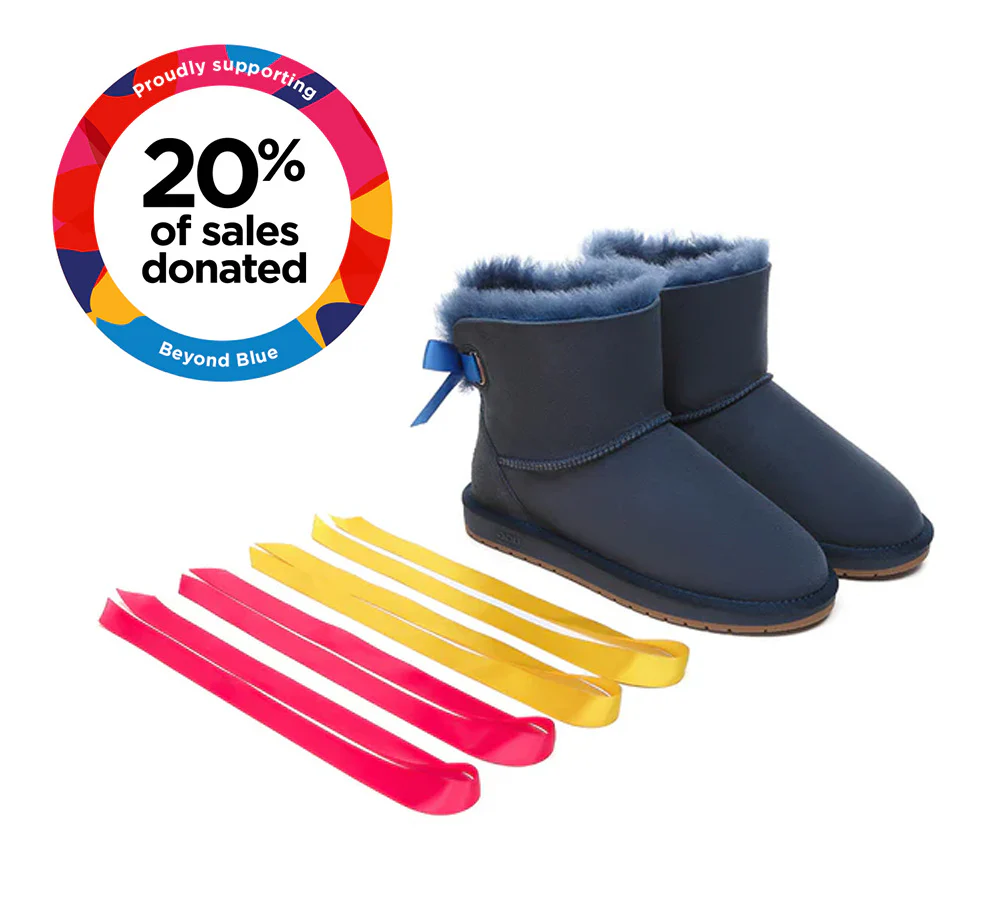 UGG EXPRESS? Beyond Blue UGG Boots Sheepskin Wool Mini Back Bow