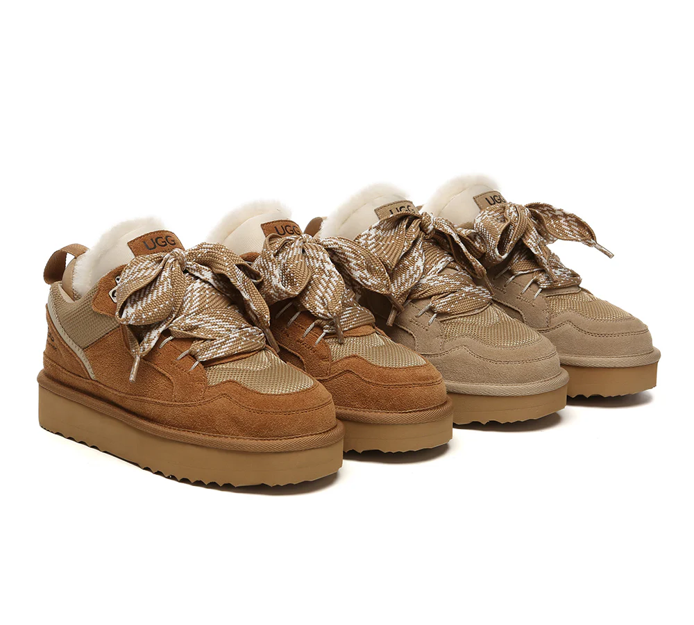 AUSTRALIAN SHEPHERD? UGG Boots Sheepskin Wool Lace Up Platform Sneakers Parkyr