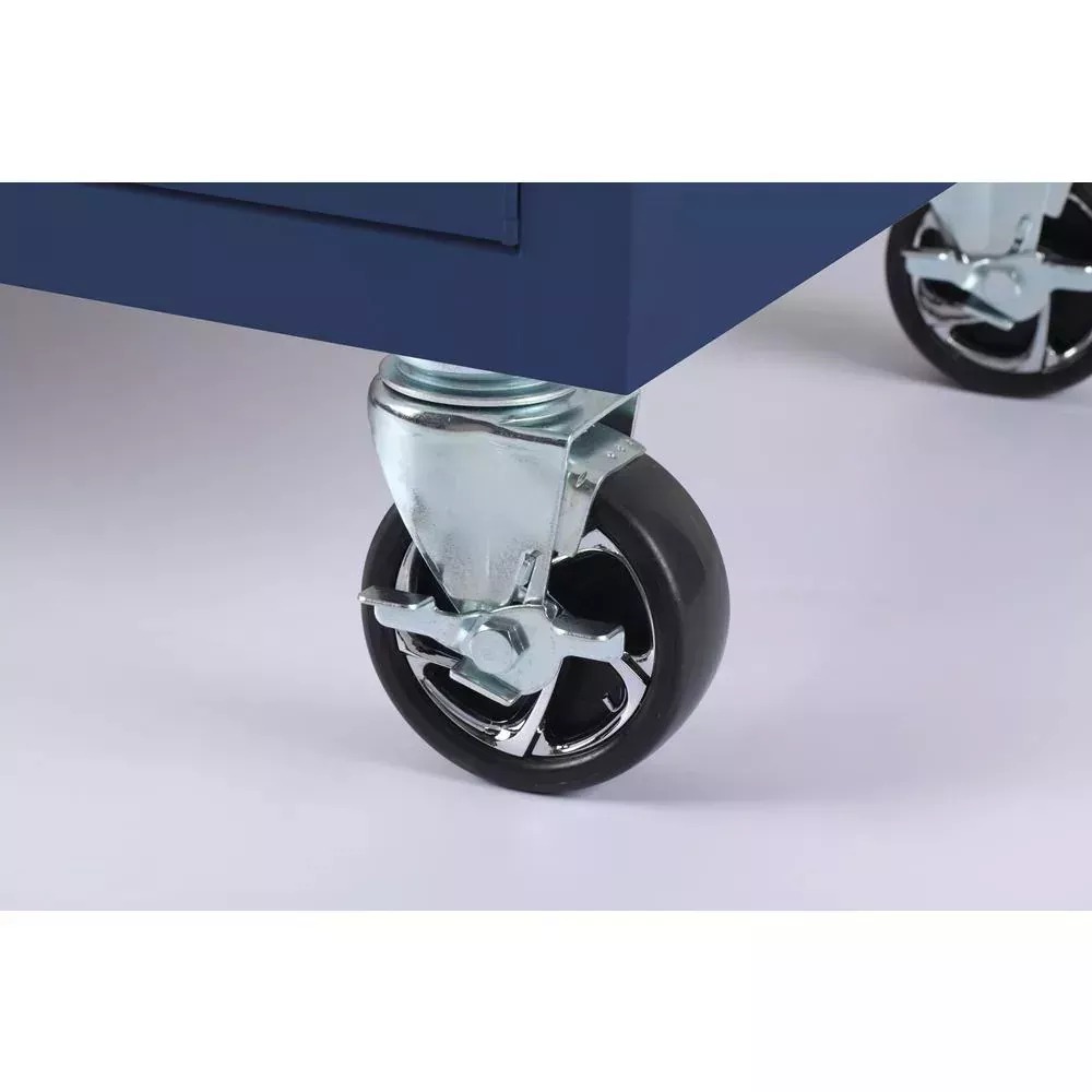 56 IN. W 5-DRAWER 1-DOOR, DEEP TOOL CHEST MOBILE WORKBENCH IN GLOSS BLUE WITH HARDWOOD TOP