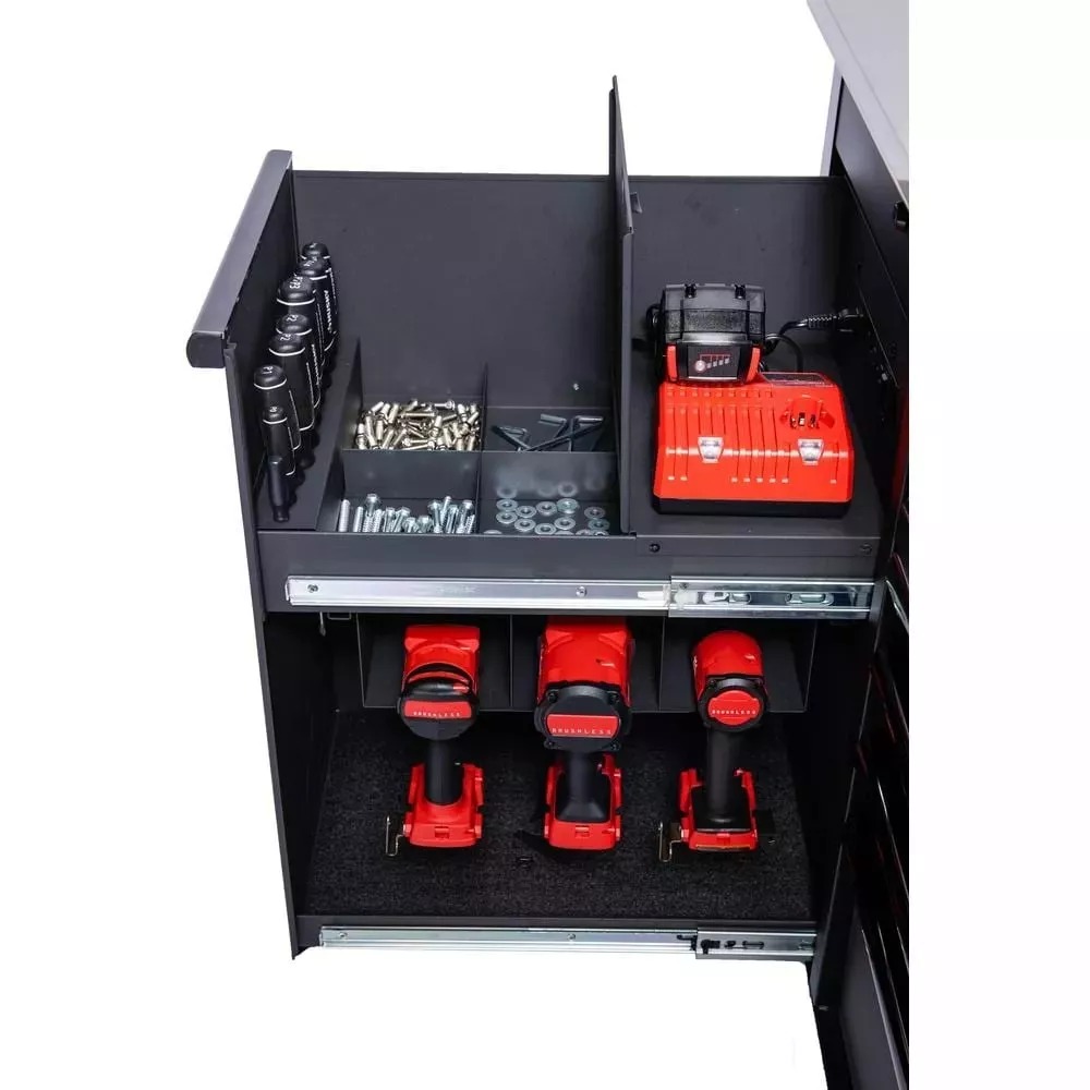 HEAVY-DUTY 63 IN. W 11-DRAWER, DEEP TOOL CHEST MOBILE WORKBENCH IN MATTE BLACK WITH FLIP-TOP STAINLESS STEEL TOP