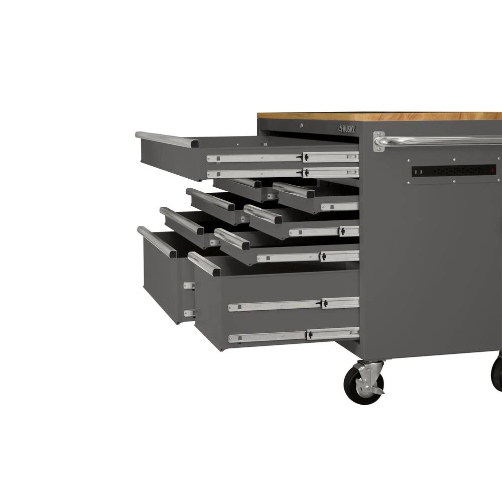 52 in. 9-Drawer Mobile Workbench in Gloss Gray