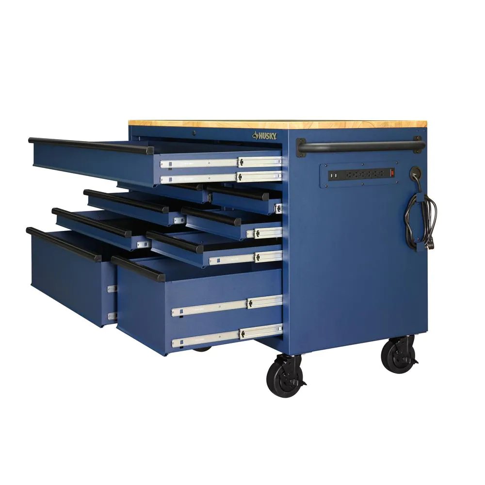 56 in. 9-Drawer Mobile Workbench in Matte Blue