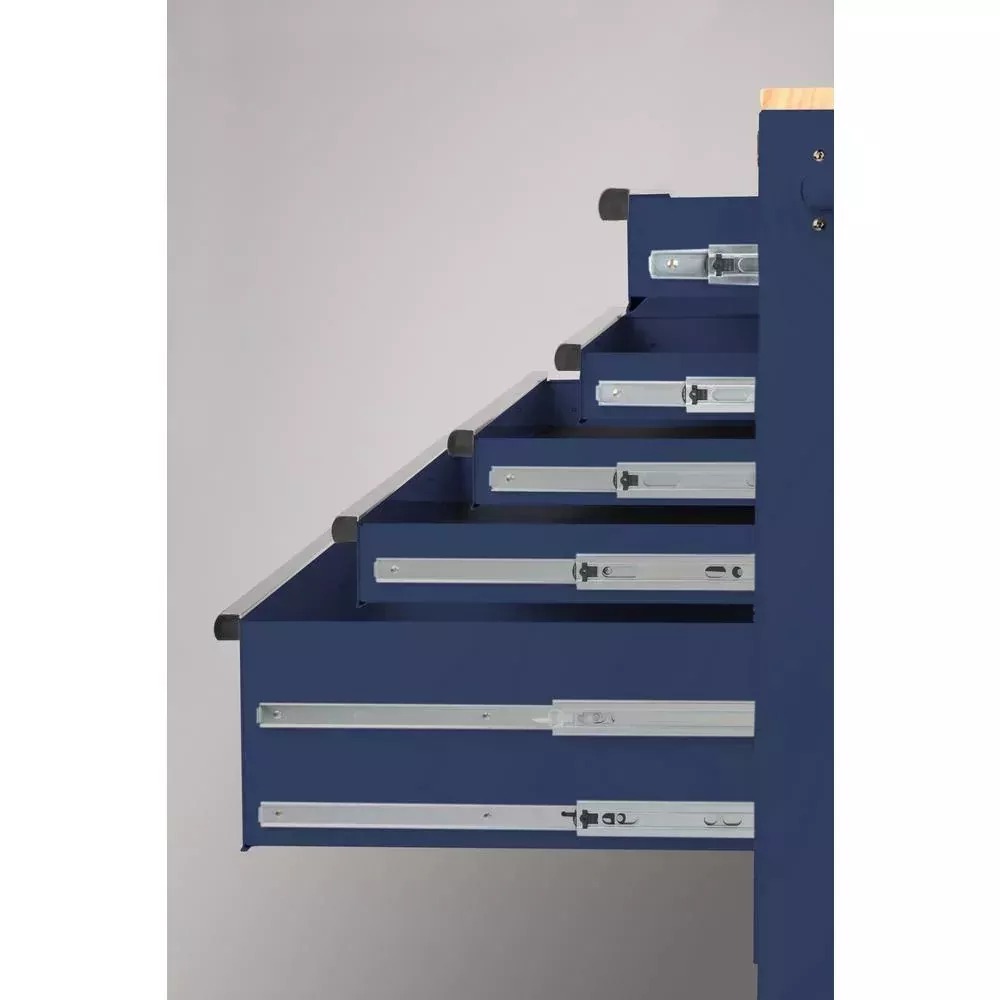 56 IN. W 5-DRAWER 1-DOOR, DEEP TOOL CHEST MOBILE WORKBENCH IN GLOSS BLUE WITH HARDWOOD TOP