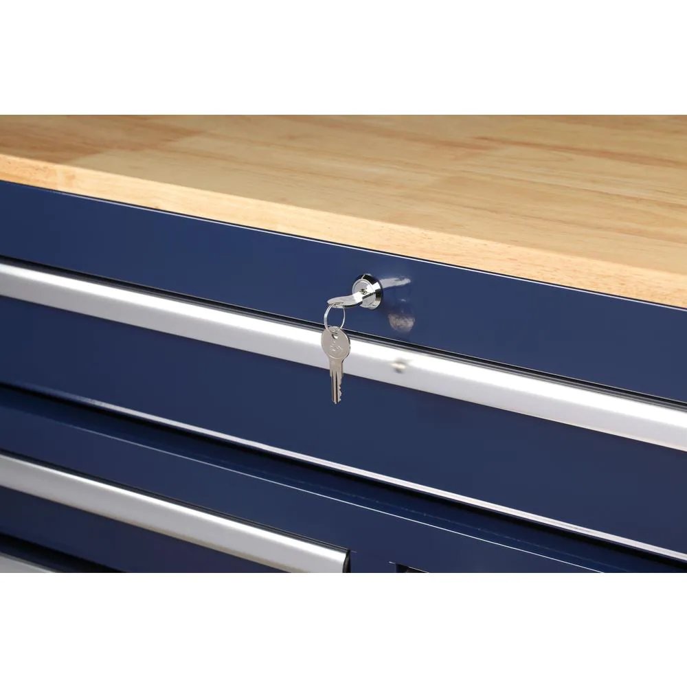 46 in. W x 24.5 in. D 9-Drawer Gloss Blue Deep Tool Chest Mobile Workbench with Hardwood Top