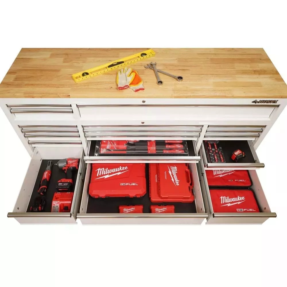 72 IN. 18-DRAWER MOBILE WORKBENCH WITH SOLID WOOD TOP, BLACK