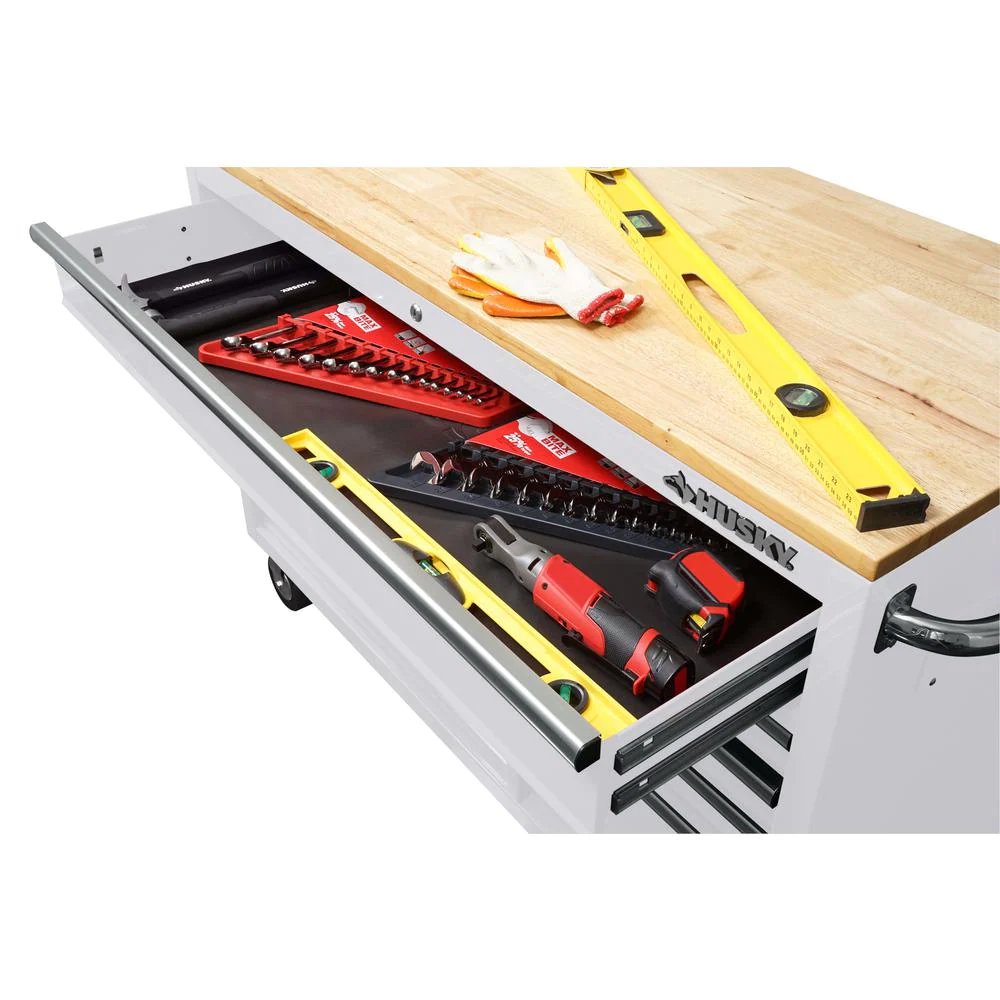 52 in. 9-Drawer Mobile Workbench in Gloss White