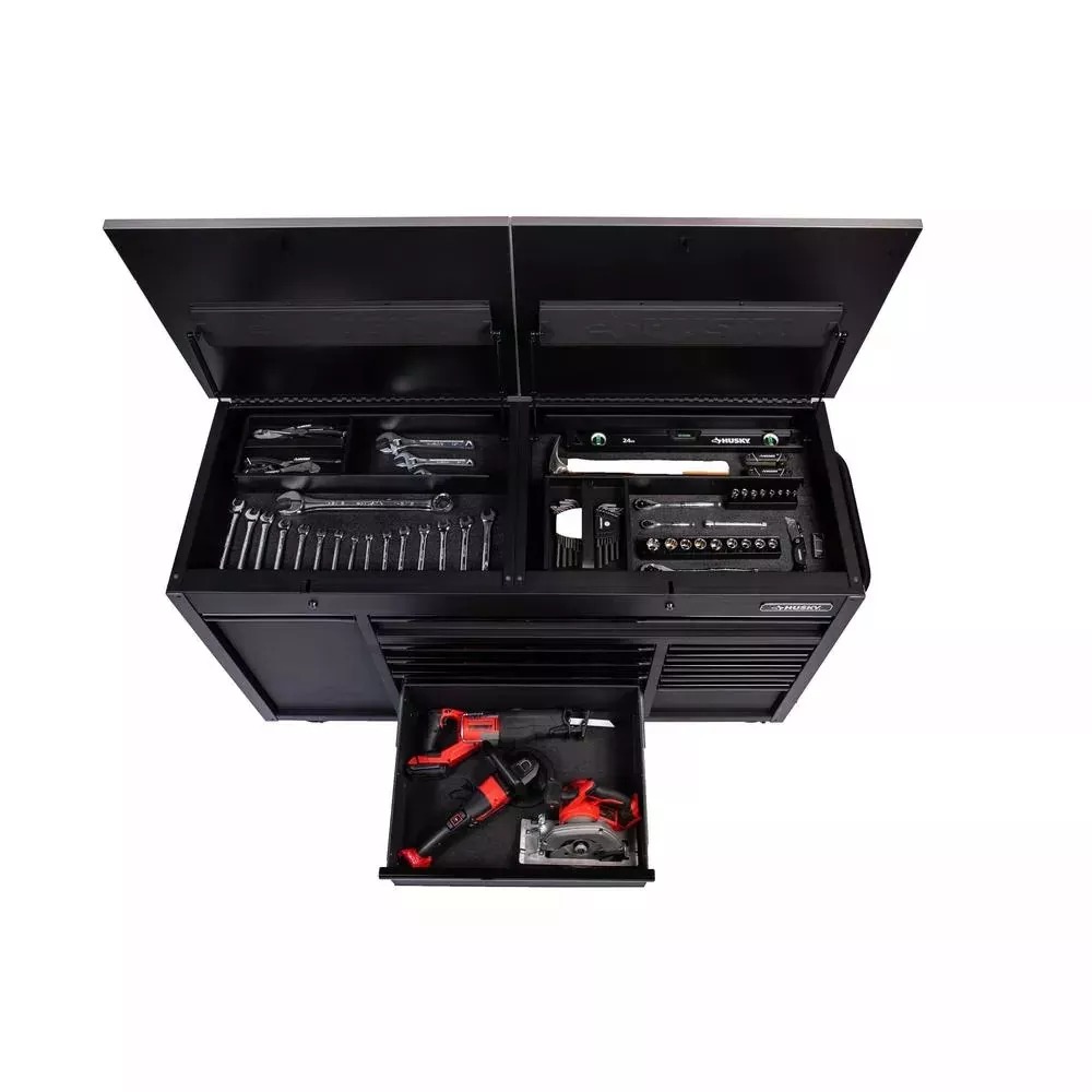 HEAVY-DUTY 63 IN. W 11-DRAWER, DEEP TOOL CHEST MOBILE WORKBENCH IN MATTE BLACK WITH FLIP-TOP STAINLESS STEEL TOP