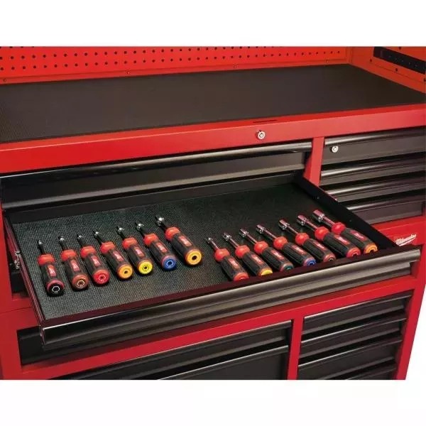 46 IN. 16-DRAWER STEEL TOOL CHEST AND ROLLING CABINET SET, TEXTURED RED AND BLACK MATTE