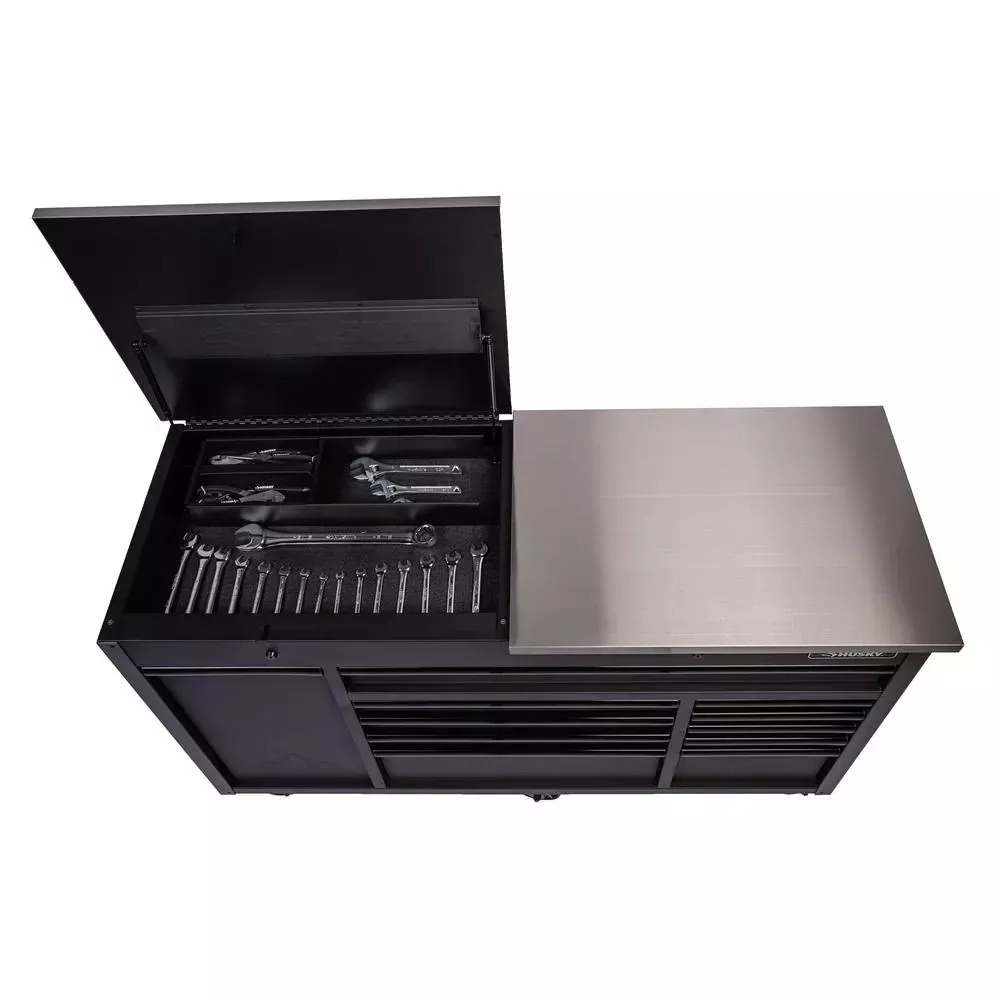 HEAVY-DUTY 63 IN. W 11-DRAWER, DEEP TOOL CHEST MOBILE WORKBENCH IN MATTE BLACK WITH FLIP-TOP STAINLESS STEEL TOP