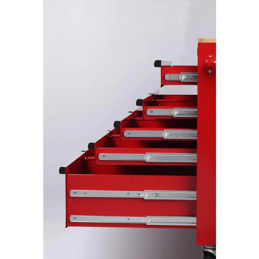 46 in. W x 24.5 in. D 9-Drawer Gloss Red Deep Tool Chest Mobile Workbench with Hardwood Top