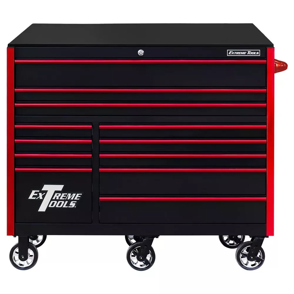 EXTREME TOOLS RX SERIES 55 12-DRAWER ROLLER - BLACK W/RED DRAWER PULLS