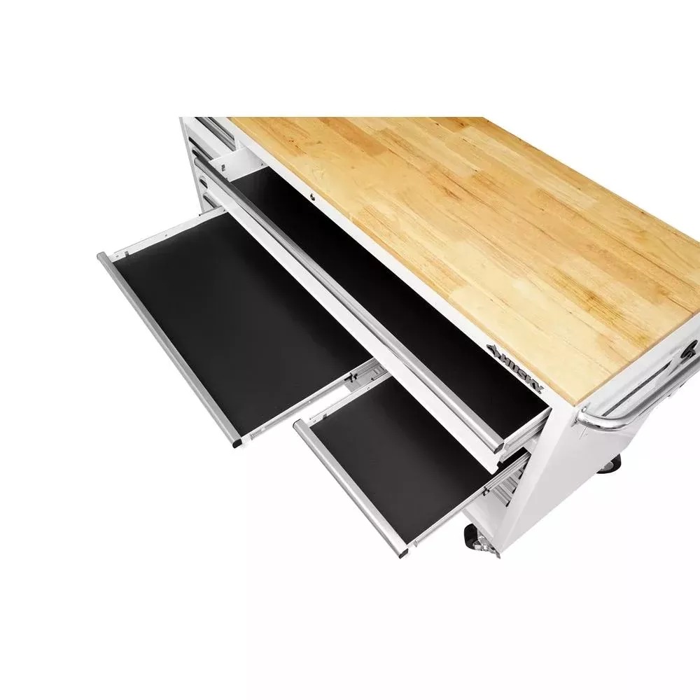 72 IN. 18-DRAWER MOBILE WORKBENCH WITH SOLID WOOD TOP, BLACK