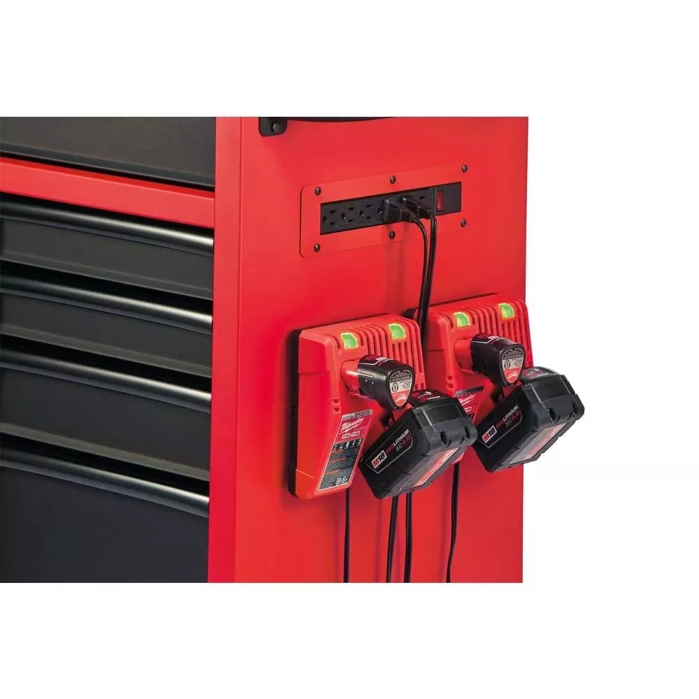 46 IN. 16-DRAWER STEEL TOOL CHEST AND ROLLING CABINET SET, TEXTURED RED AND BLACK MATTE