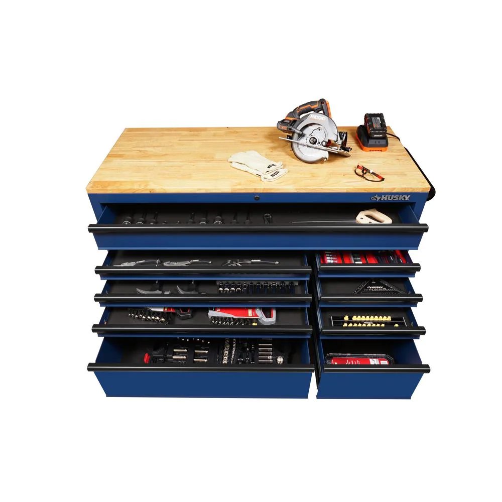 56 in. 9-Drawer Mobile Workbench in Matte Blue