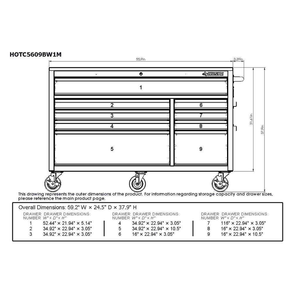 56 in. 9-Drawer Mobile Workbench in Matte Blue