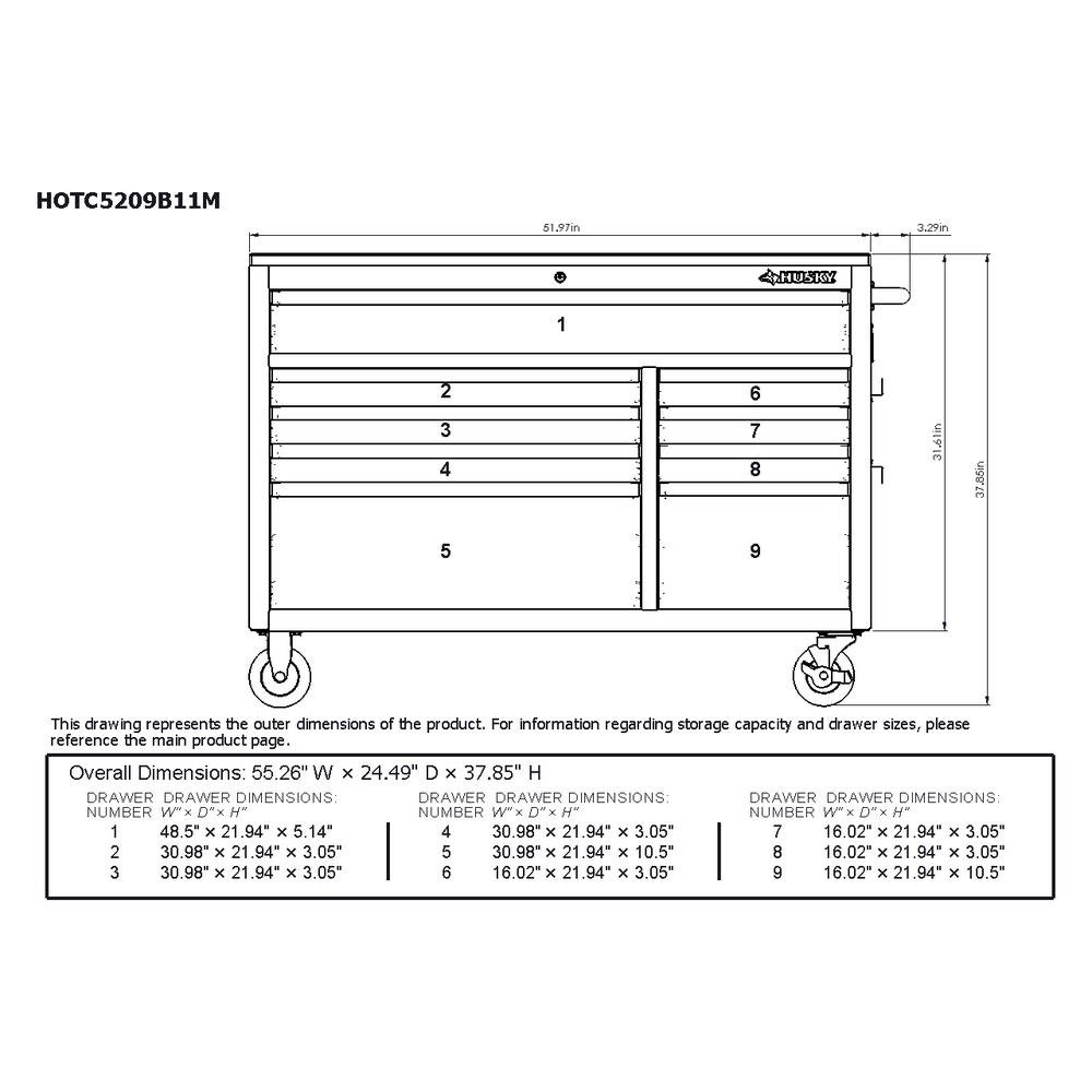 52 in. 9-Drawer Mobile Workbench in Gloss Gray