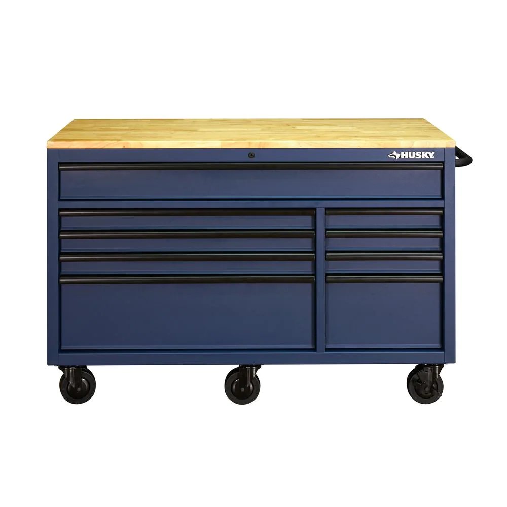 56 in. 9-Drawer Mobile Workbench in Matte Blue