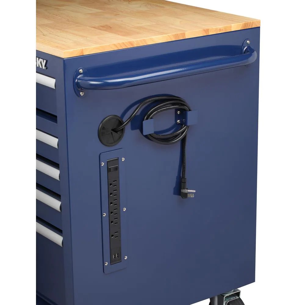 46 in. W x 24.5 in. D 9-Drawer Gloss Blue Deep Tool Chest Mobile Workbench with Hardwood Top