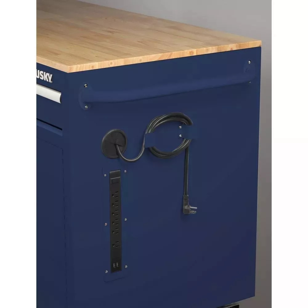 56 IN. W 5-DRAWER 1-DOOR, DEEP TOOL CHEST MOBILE WORKBENCH IN GLOSS BLUE WITH HARDWOOD TOP