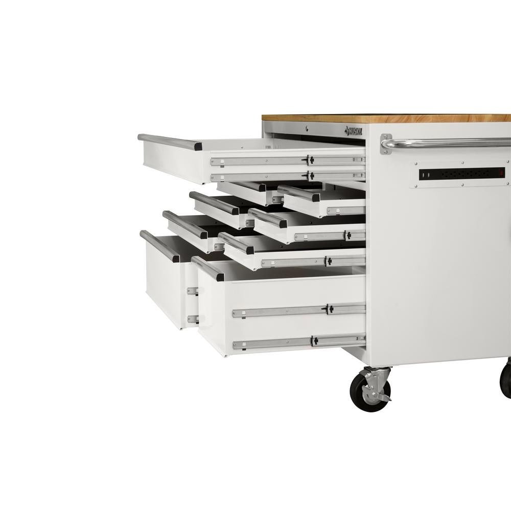 52 in. 9-Drawer Mobile Workbench in Gloss White