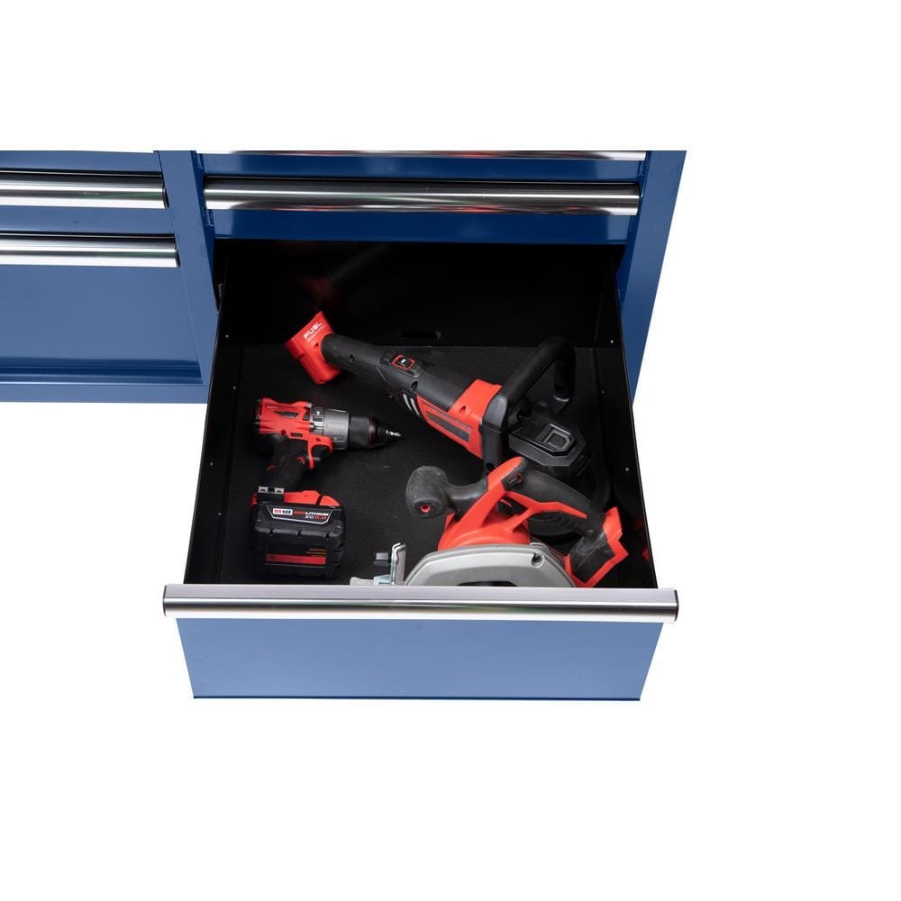 46 in. W x 24.5 in. D 9-Drawer Gloss Blue Deep Tool Chest Mobile Workbench with Hardwood Top