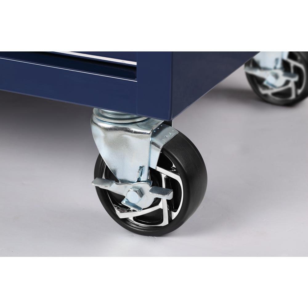 46 in. W x 24.5 in. D 9-Drawer Gloss Blue Deep Tool Chest Mobile Workbench with Hardwood Top