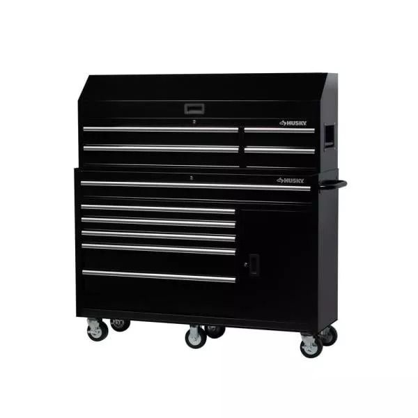 61 IN. W 10-DRAWER 1-DOOR COMBINATION TOOL CHEST AND ROLLING CABINET SET IN GLOSS BLACK
