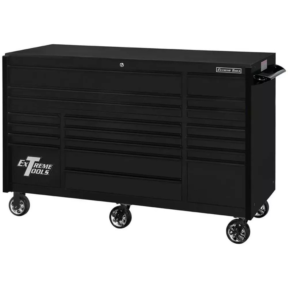 EXTREME TOOLS 72 RX SERIES 19-DRAWER 30 DEEP ROLLER CABINET - MATTE BLACK W/BLACK DRAWER PULLS