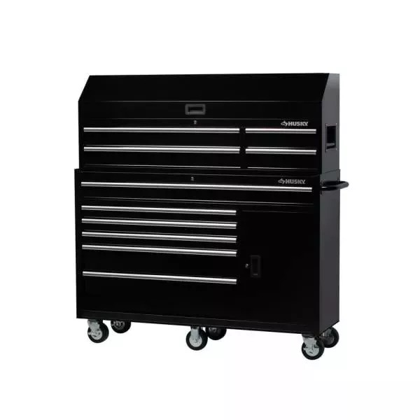 61 IN. W 10-DRAWER 1-DOOR COMBINATION TOOL CHEST AND ROLLING CABINET SET IN GLOSS BLACK