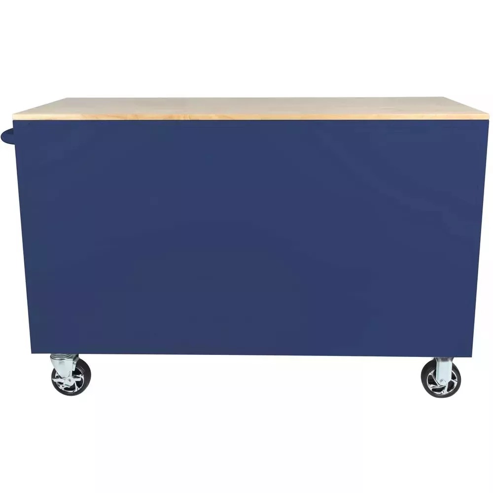 56 IN. W 5-DRAWER 1-DOOR, DEEP TOOL CHEST MOBILE WORKBENCH IN GLOSS BLUE WITH HARDWOOD TOP