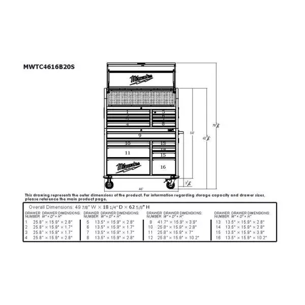 46 IN. 16-DRAWER STEEL TOOL CHEST AND ROLLING CABINET SET, TEXTURED RED AND BLACK MATTE