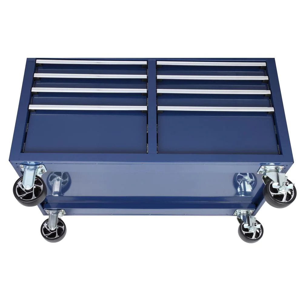 46 in. W x 24.5 in. D 9-Drawer Gloss Blue Deep Tool Chest Mobile Workbench with Hardwood Top