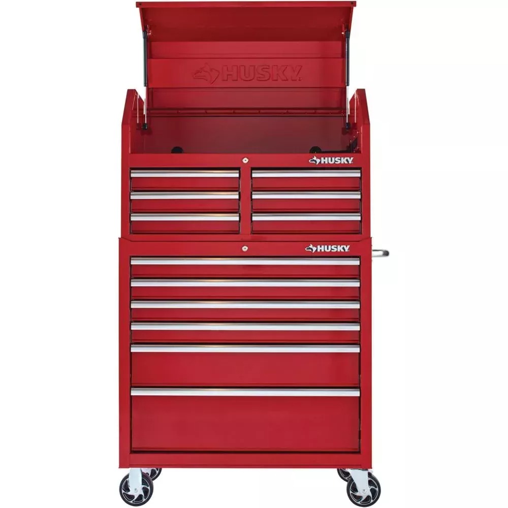36 IN. W 12-DRAWER COMBINATION TOOL CHEST AND CABINET COMBO IN GLOSS RED
