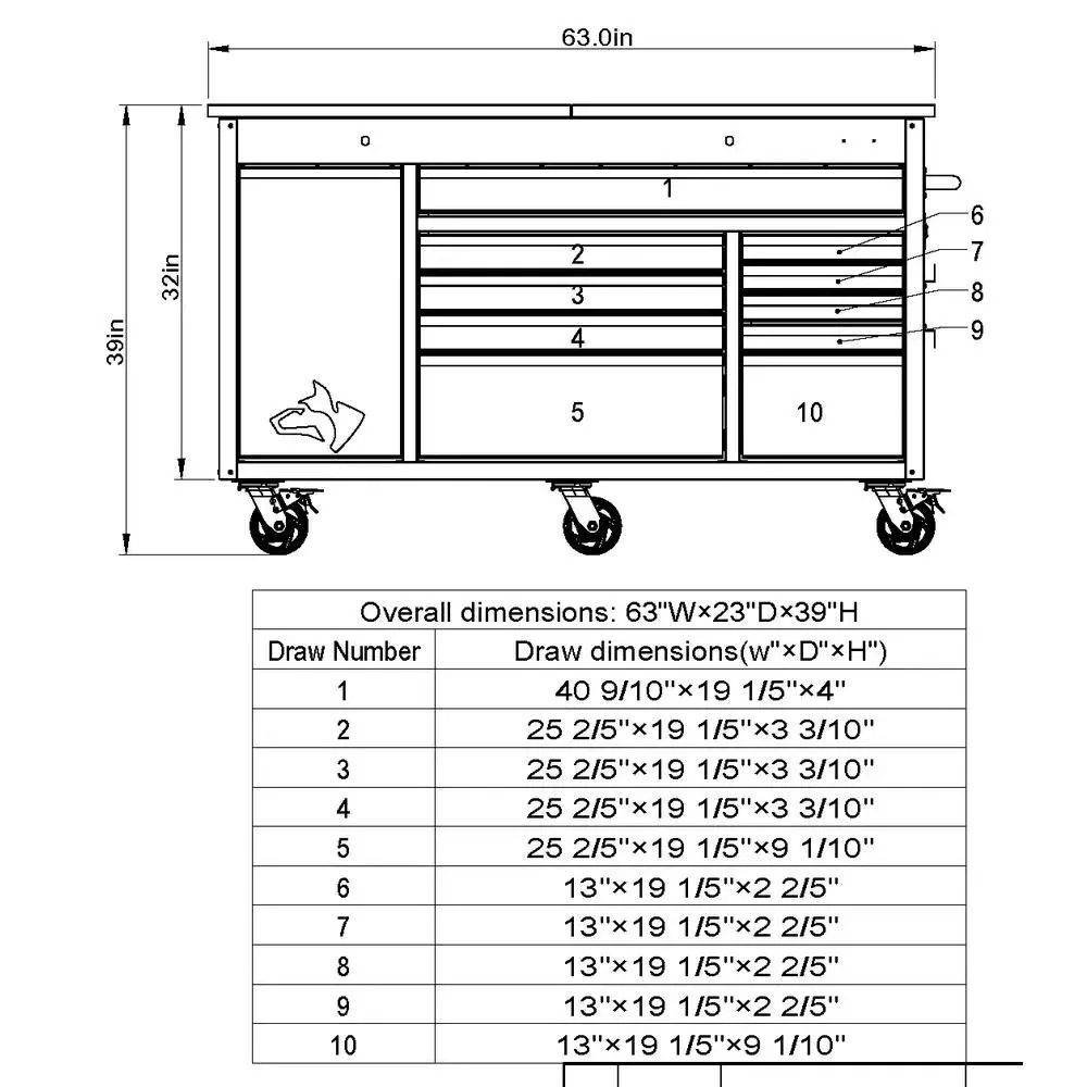 HEAVY-DUTY 63 IN. W 11-DRAWER, DEEP TOOL CHEST MOBILE WORKBENCH IN MATTE BLACK WITH FLIP-TOP STAINLESS STEEL TOP