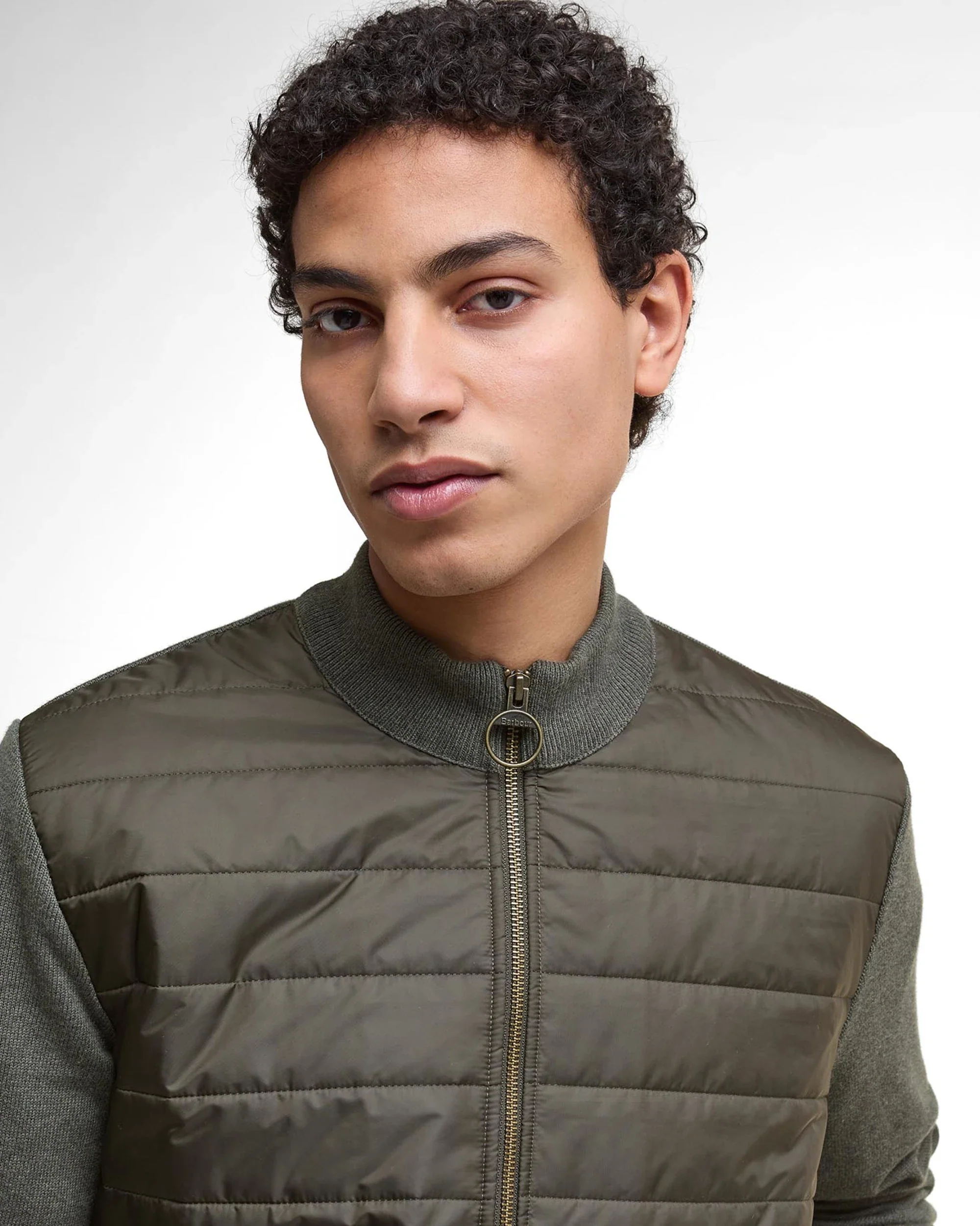 Barbour Essential Carn Baffle Zip Knitted Jumper Olive