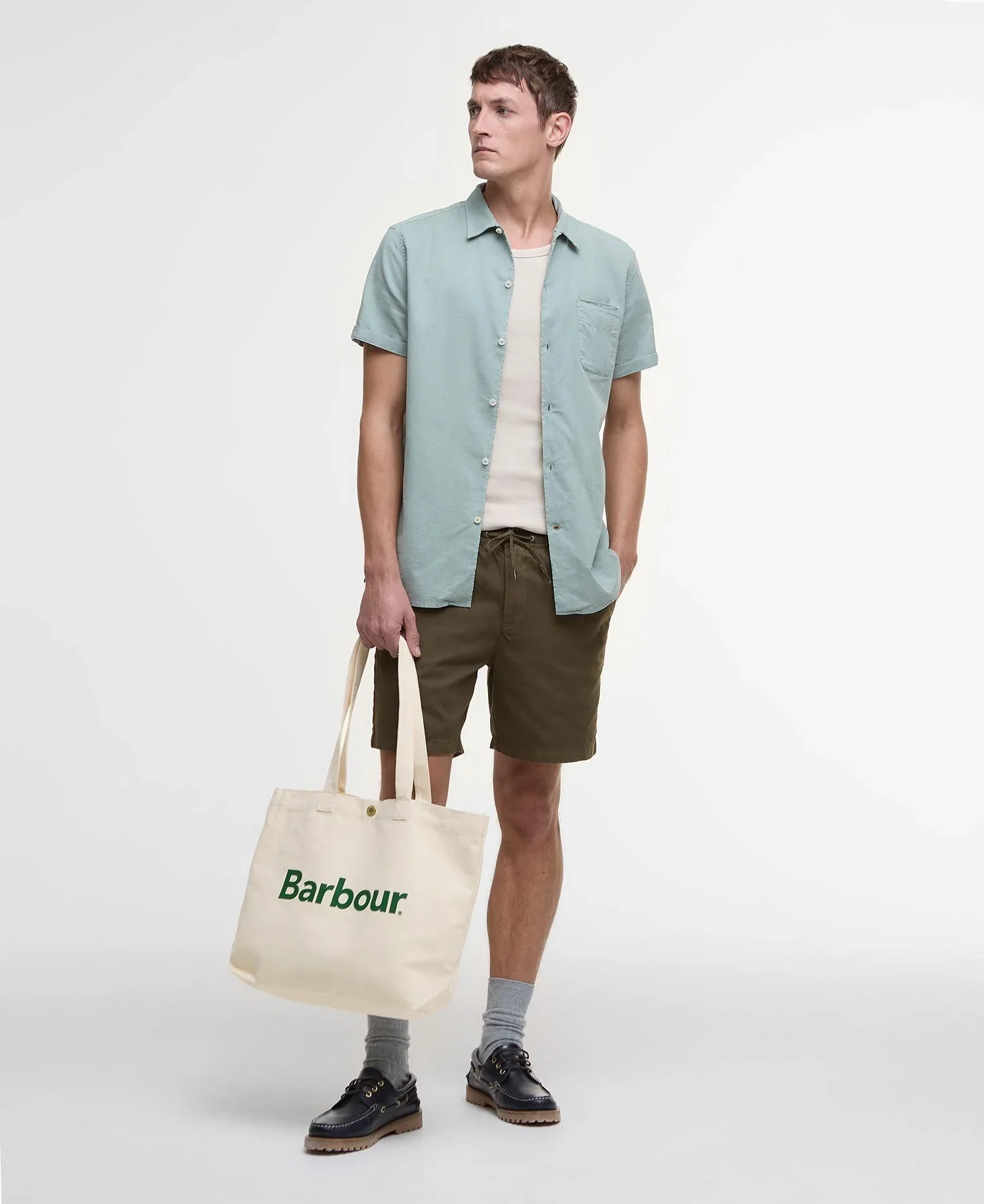 Barbour Logo Tote Bag Ecru/Barbour Green